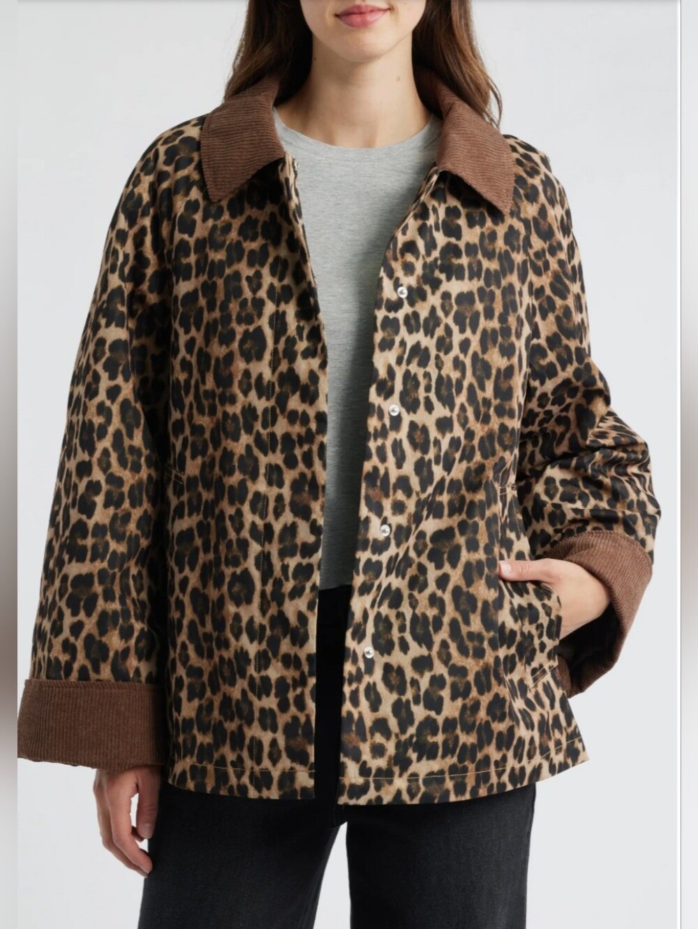 Sam Edelman Leopard Print Utility Jacket in Brown & Black Sz M EUC